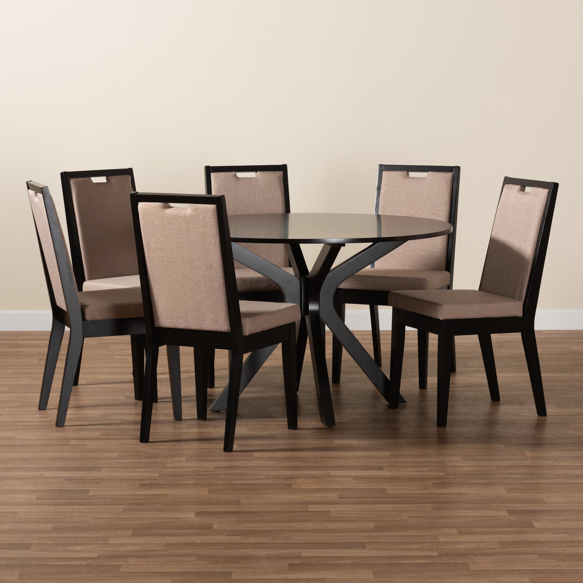 Baxton Studio Eira Modern Sand Fabric And Dark Brown Finished Wood 7-Piece Dining Set