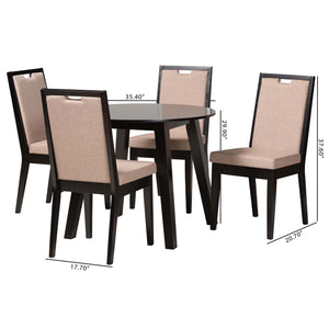 Baxton Studio Nia Modern Beige Fabric And Dark Brown Finished Wood 5-Piece Dining Set