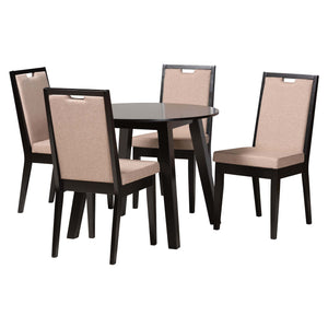 Baxton Studio Nia Modern Beige Fabric And Dark Brown Finished Wood 5-Piece Dining Set