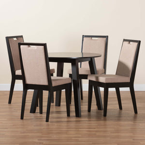 Baxton Studio Nia Modern Beige Fabric And Dark Brown Finished Wood 5-Piece Dining Set