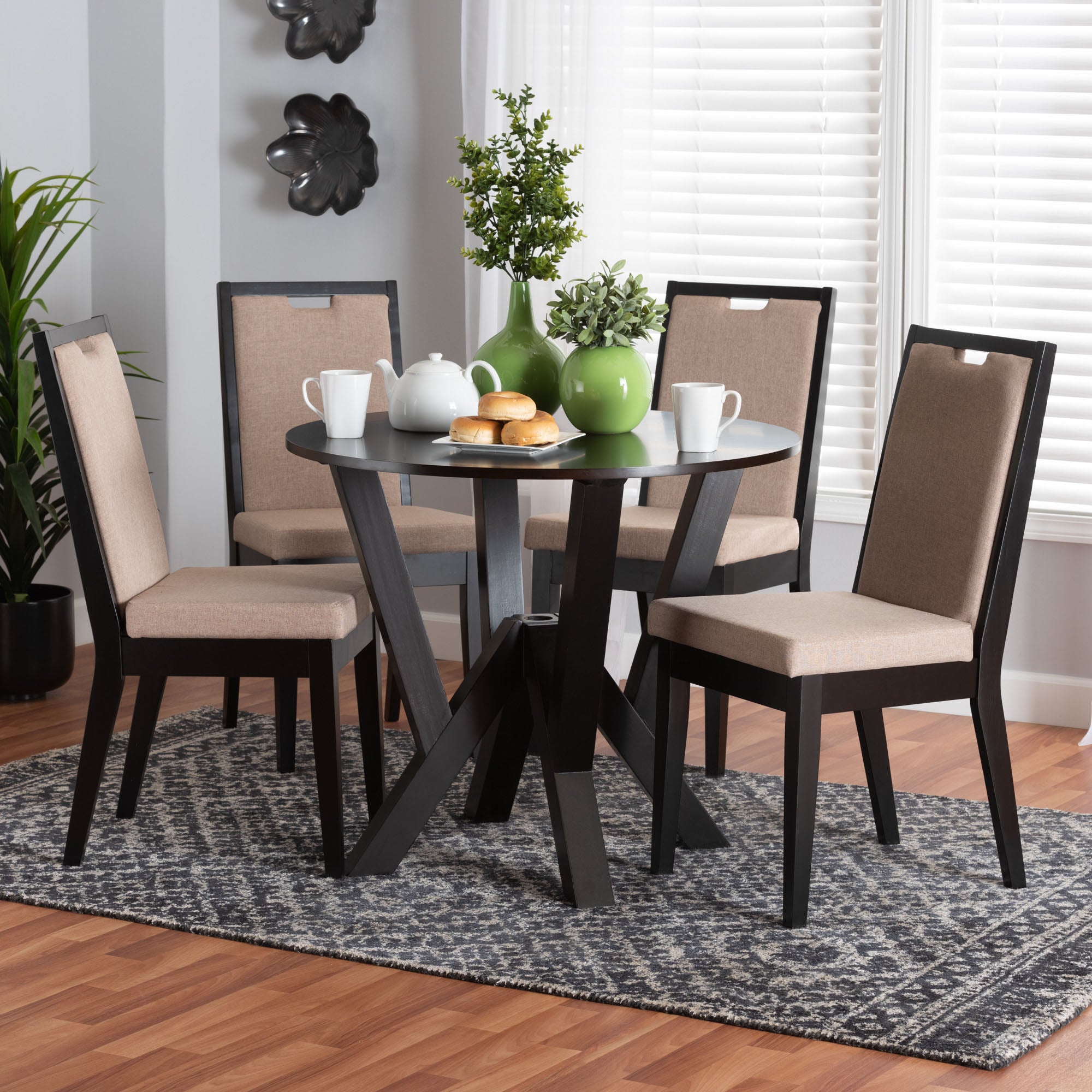 Baxton Studio Ansa Modern Sand Fabric And Dark Brown Finished Wood 5-Piece Dining Set