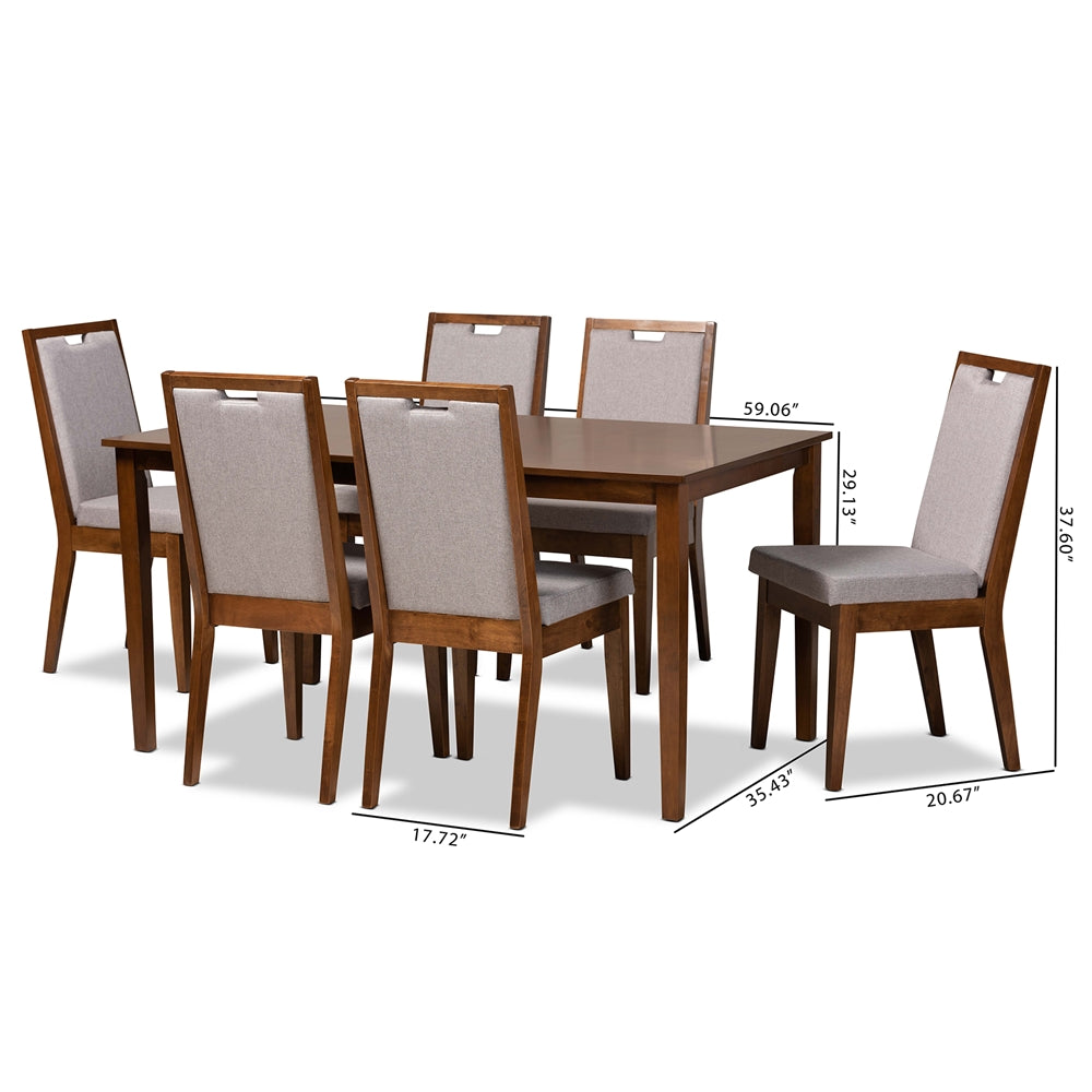 Baxton Studio Rosa Modern And Contemporary Grey Fabric Upholstered And Walnut Brown Finished Wood 7-Piece Dining Set