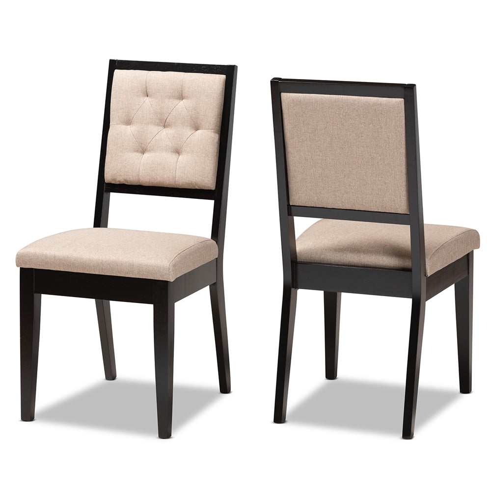 Baxton Studio Gideon Modern And Contemporary Sand Fabric Upholstered And Dark Brown Finished Wood 2-Piece Dining Chair Set