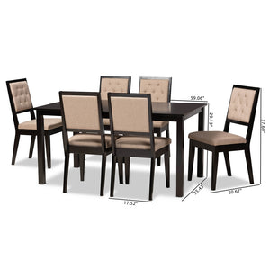 Baxton Studio Suvi Modern And Contemporary Sand Fabric Upholstered And Dark Brown Finished Wood 7-Piece Dining Set