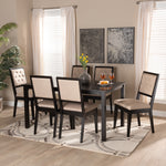 Load image into Gallery viewer, Baxton Studio Suvi Modern And Contemporary Sand Fabric Upholstered And Dark Brown Finished Wood 7-Piece Dining Set
