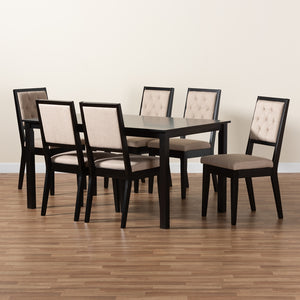 Baxton Studio Suvi Modern And Contemporary Sand Fabric Upholstered And Dark Brown Finished Wood 7-Piece Dining Set