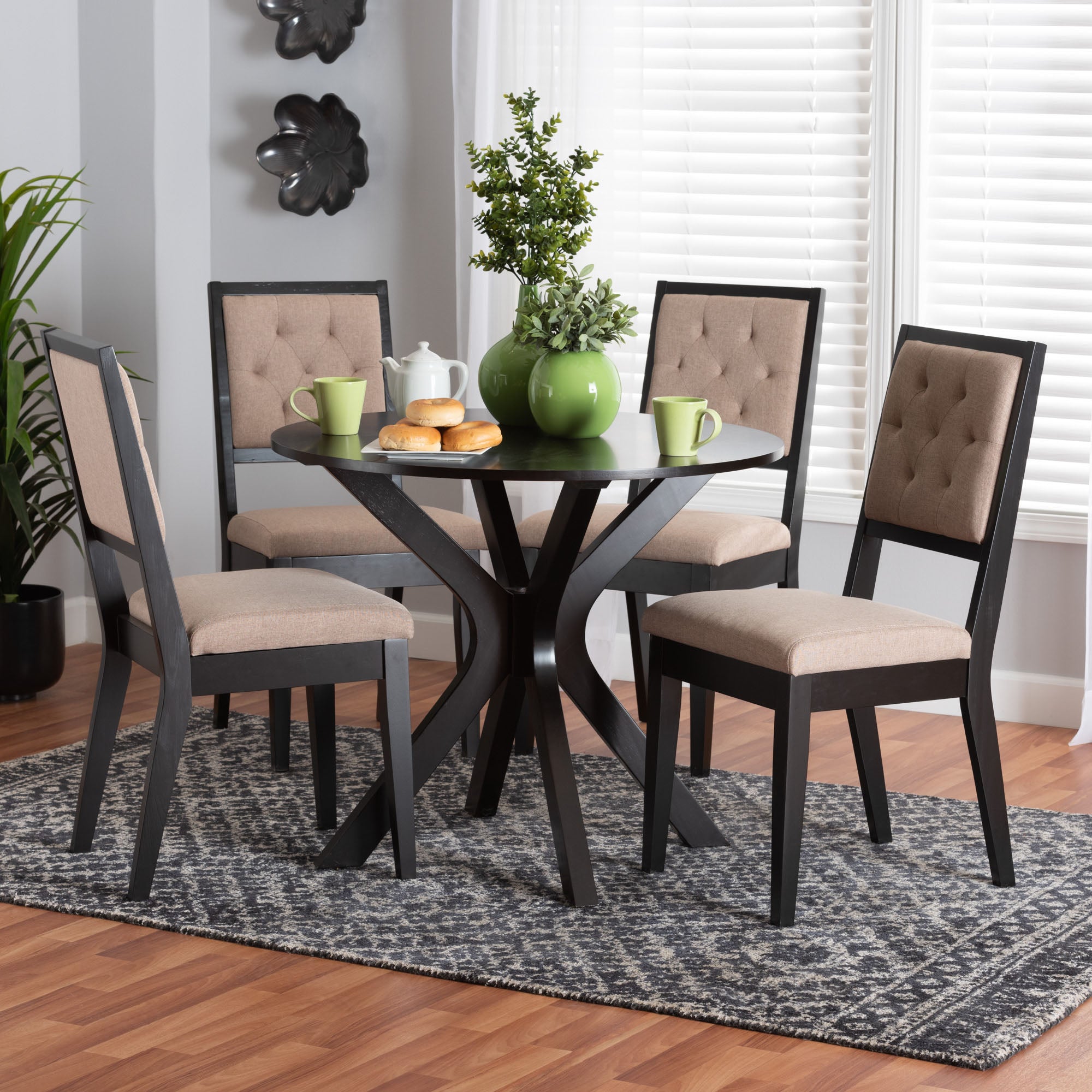 Baxton Studio Mana Modern Sand Fabric And Dark Brown Finished Wood 5-Piece Dining Set