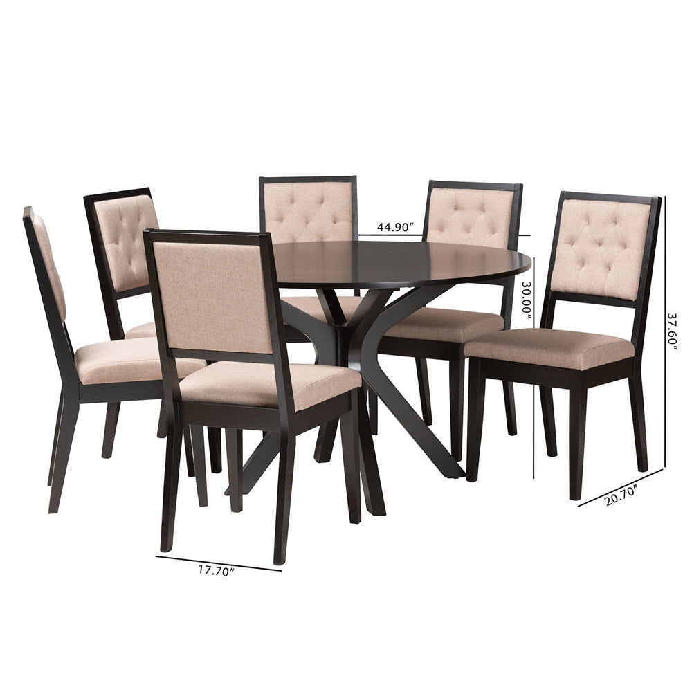 Baxton Studio Mana Modern Sand Fabric And Dark Brown Finished Wood 7-Piece Dining Set