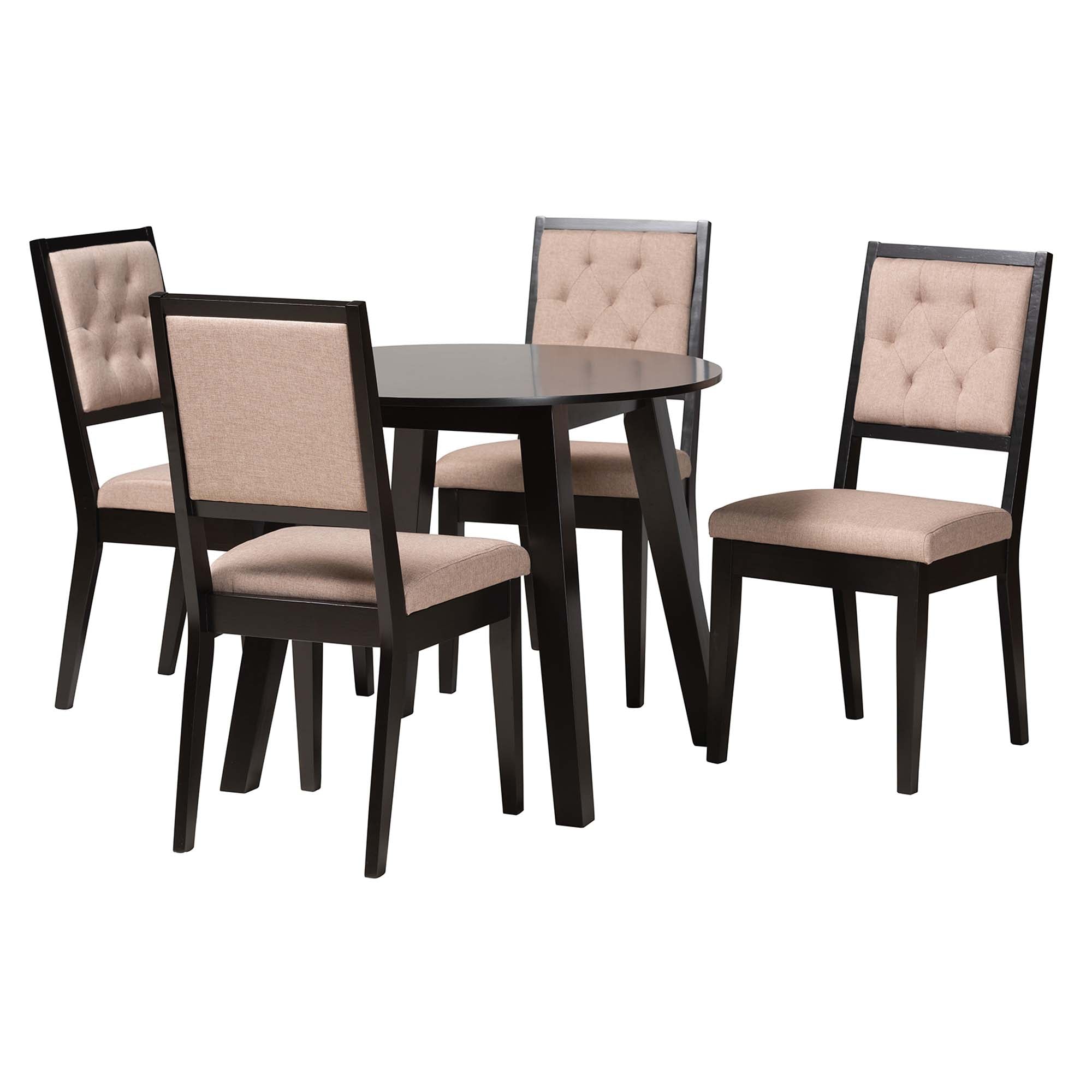 Baxton Studio Alani Modern Beige Fabric And Dark Brown Finished Wood 5-Piece Dining Set