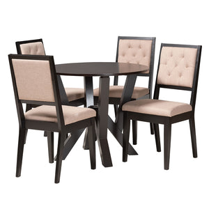 Baxton Studio Kai Modern Sand Fabric And Dark Brown Finished Wood 5-Piece Dining Set