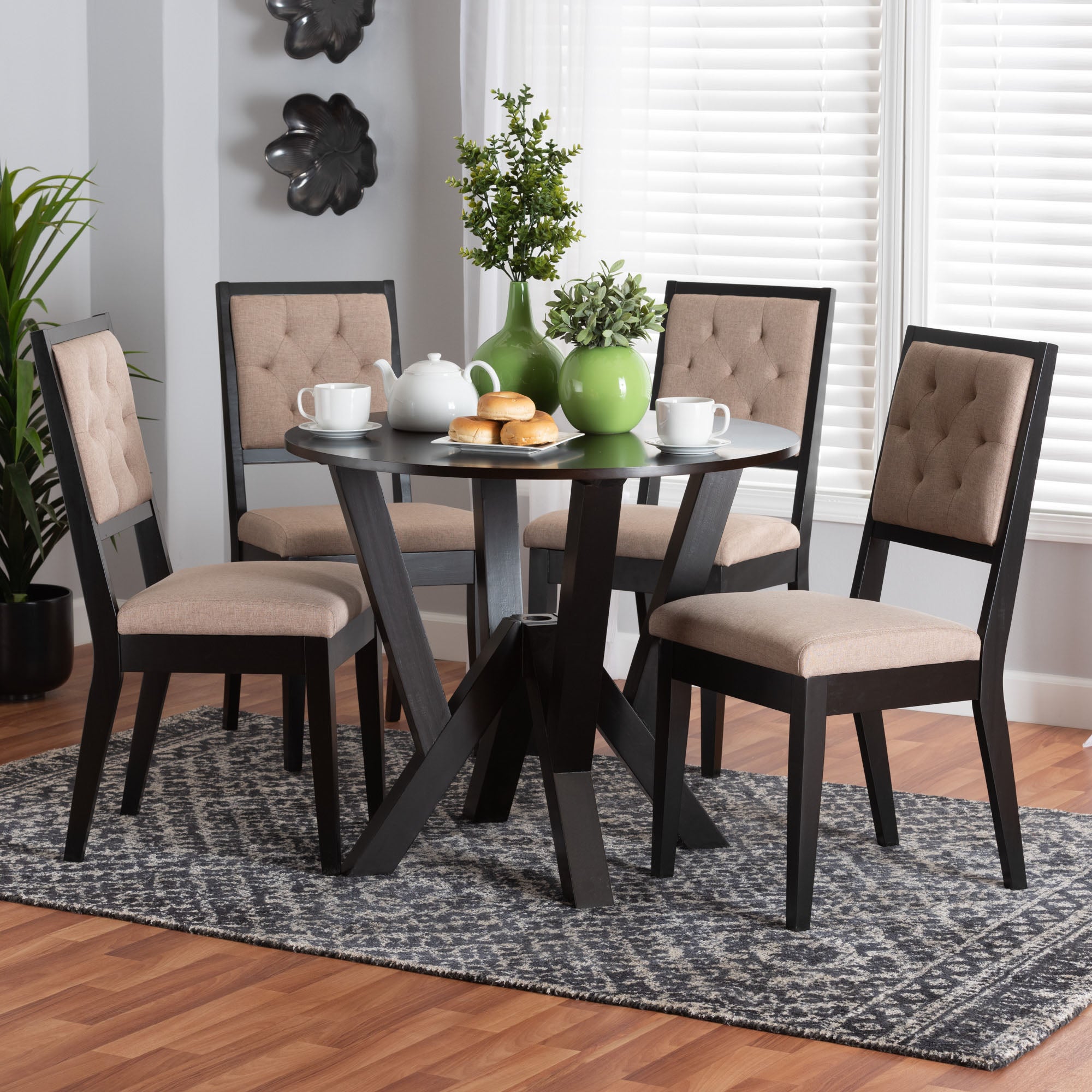 Baxton Studio Kai Modern Sand Fabric And Dark Brown Finished Wood 5-Piece Dining Set