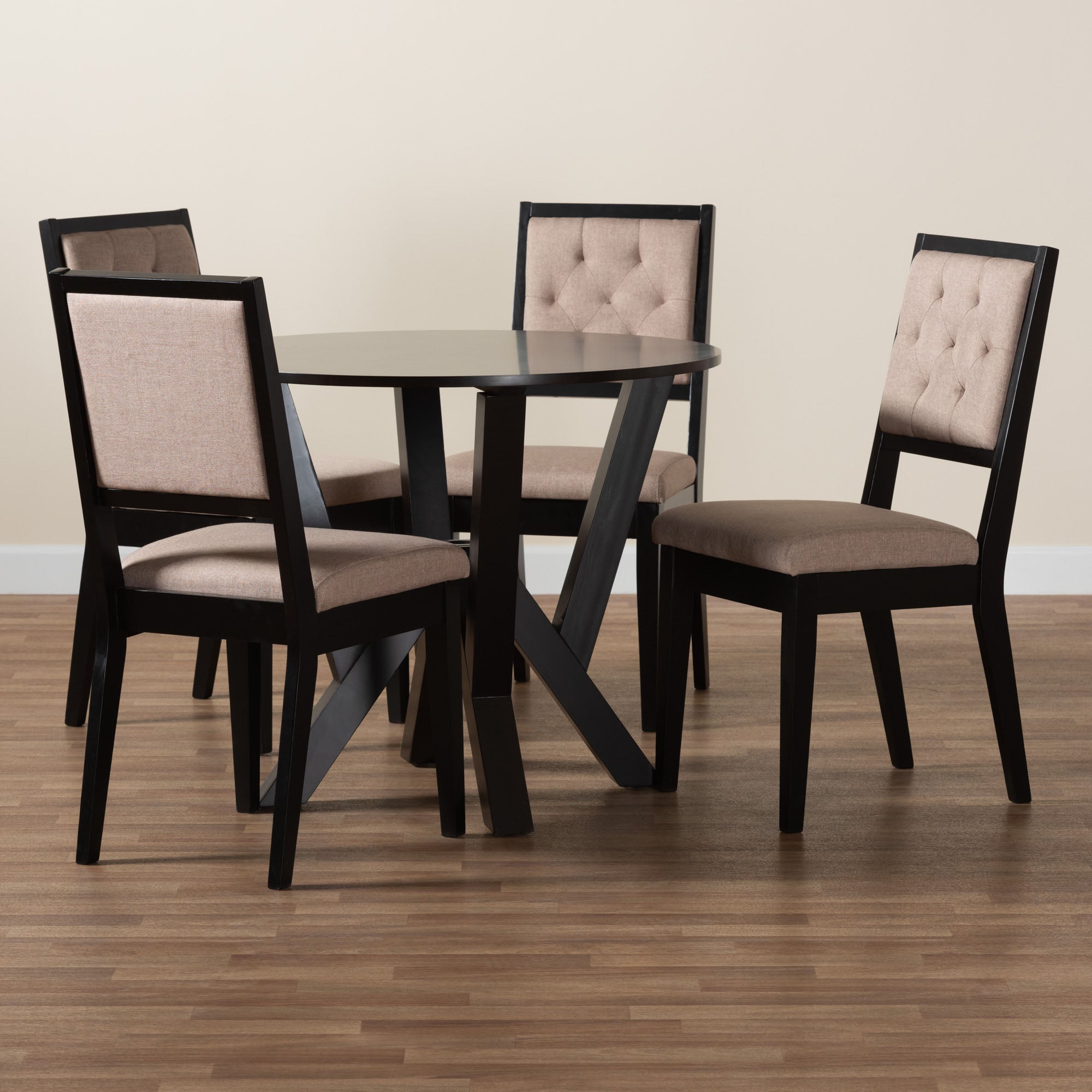 Baxton Studio Kai Modern Sand Fabric And Dark Brown Finished Wood 5-Piece Dining Set