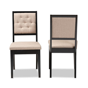 Baxton Studio Gideon Modern And Contemporary Sand Fabric Upholstered And Dark Brown Finished Wood 2-Piece Dining Chair Set