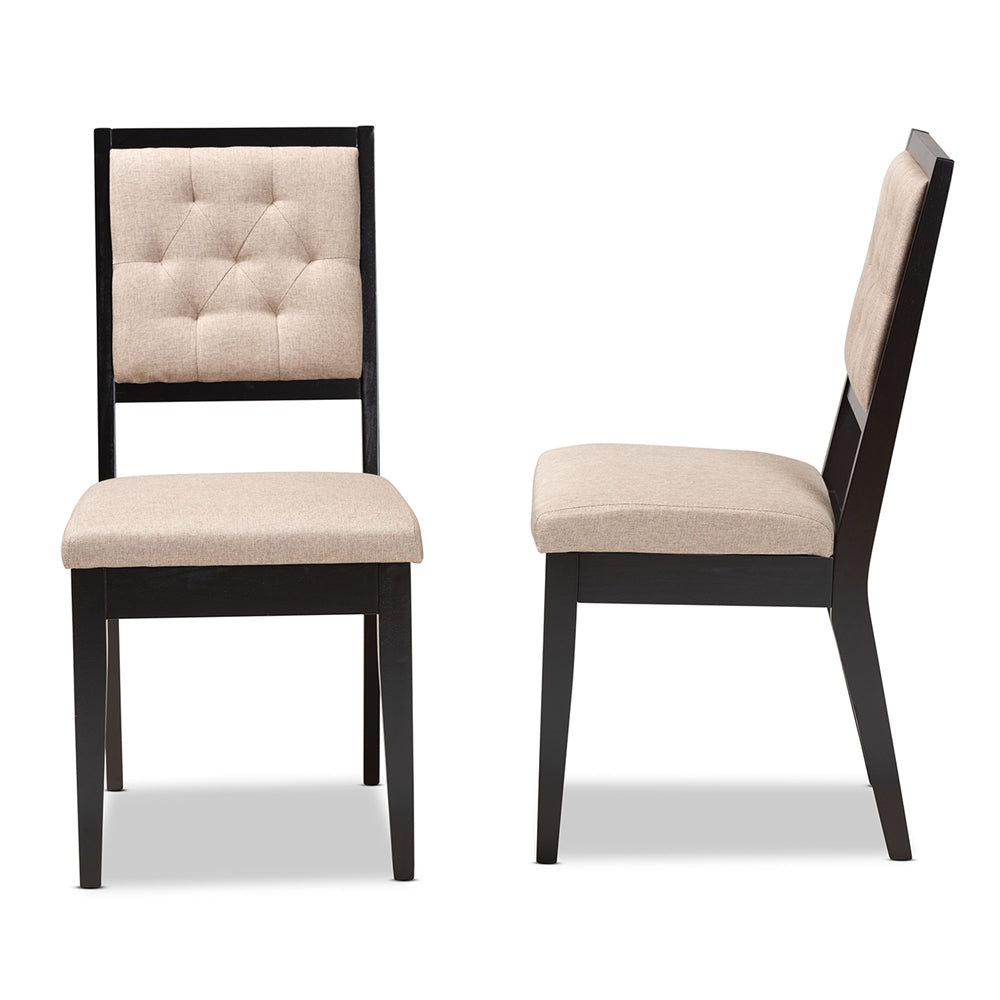 Baxton Studio Gideon Modern And Contemporary Sand Fabric Upholstered And Dark Brown Finished Wood 2-Piece Dining Chair Set