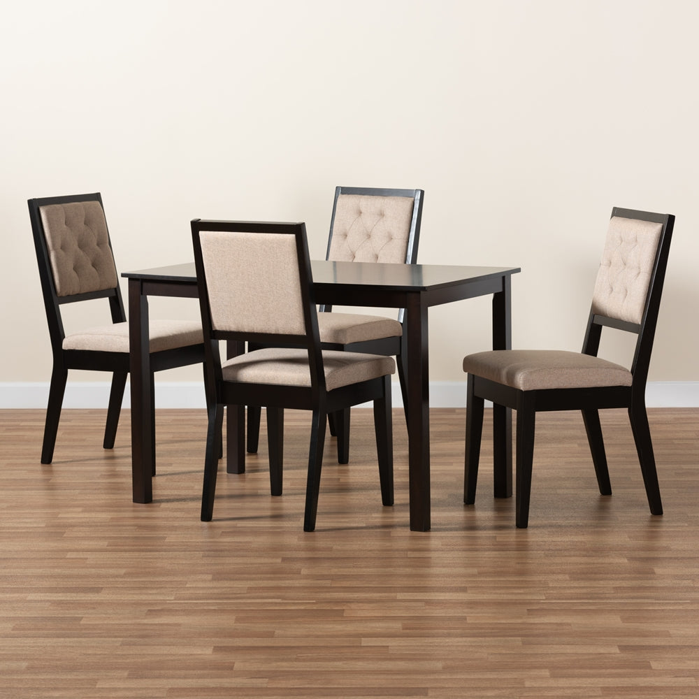 Baxton Studio Suvi Modern And Contemporary Sand Fabric Upholstered And Dark Brown Finished Wood 5-Piece Dining Set