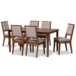 Load image into Gallery viewer, Baxton Studio Suvi Modern And Contemporary Grey Fabric Upholstered And Walnut Brown Finished Wood 7-Piece Dining Set
