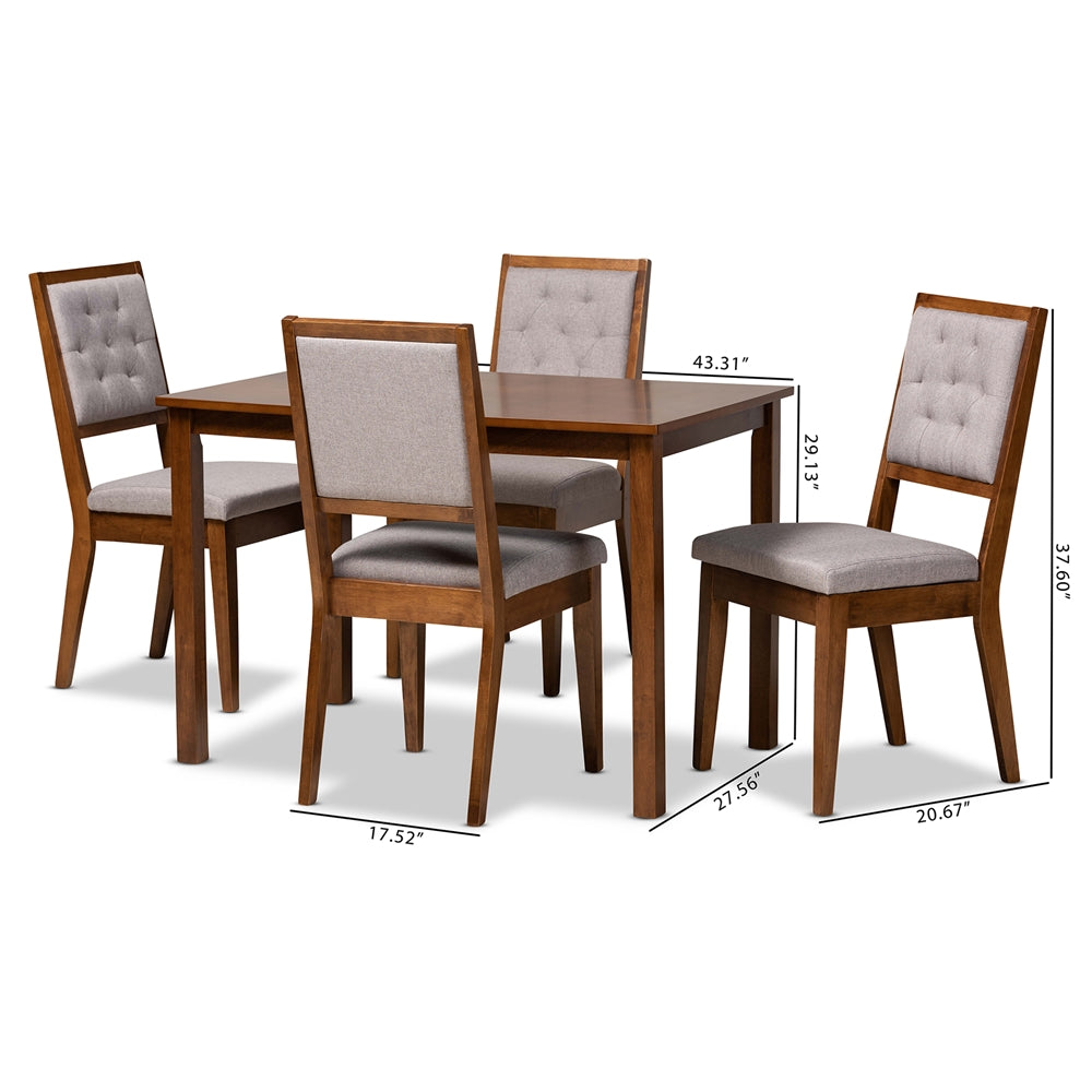 Baxton Studio Suvi Modern And Contemporary Grey Fabric Upholstered And Walnut Brown Finished Wood 5-Piece Dining Set