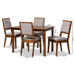 Baxton Studio Suvi Modern And Contemporary Grey Fabric Upholstered And Walnut Brown Finished Wood 5-Piece Dining Set