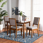 Load image into Gallery viewer, Baxton Studio Suvi Modern And Contemporary Grey Fabric Upholstered And Walnut Brown Finished Wood 5-Piece Dining Set
