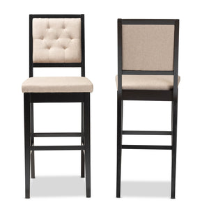 Baxton Studio Gideon Modern And Contemporary Sand Fabric Upholstered And Dark Brown Finished Wood 2-Piece Bar Stool Set