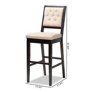 Baxton Studio Gideon Modern And Contemporary Sand Fabric Upholstered And Dark Brown Finished Wood 2-Piece Bar Stool Set