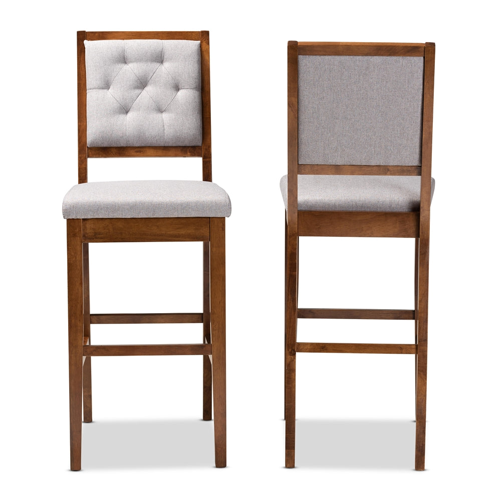 Baxton Studio Gideon Modern And Contemporary Grey Fabric Upholstered And Walnut Brown Finished Wood 2-Piece Bar Stool Set