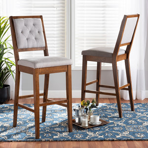 Baxton Studio Gideon Modern And Contemporary Grey Fabric Upholstered And Walnut Brown Finished Wood 2-Piece Bar Stool Set