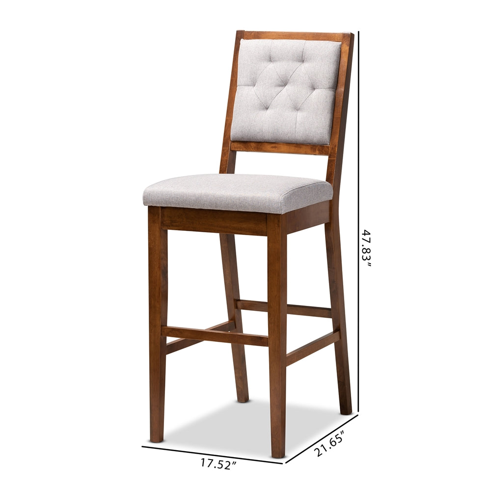 Baxton Studio Gideon Modern And Contemporary Grey Fabric Upholstered And Walnut Brown Finished Wood 2-Piece Bar Stool Set