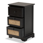 Load image into Gallery viewer, Baxton Studio Dacey Mid-Century Modern Transitional Espresso Brown Finished Wood And Rattan 3-Drawer Storage Cabinet
