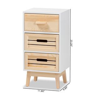 Baxton Studio Kalida Mid-Century Modern Two-Tone White And Oak Brown Finished Wood 3-Drawer Storage Cabinet