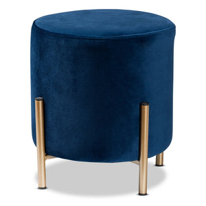 Baxton Studio Thurman Contemporary Glam And Luxe Navy Blue Velvet Fabric Upholstered And Gold Finished Metal Ottoman