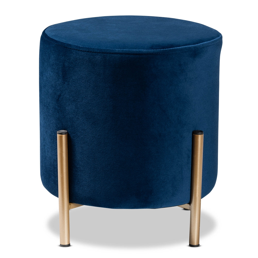 Baxton Studio Thurman Contemporary Glam And Luxe Navy Blue Velvet Fabric Upholstered And Gold Finished Metal Ottoman