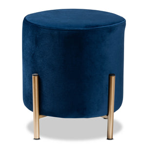 Baxton Studio Thurman Contemporary Glam And Luxe Navy Blue Velvet Fabric Upholstered And Gold Finished Metal Ottoman