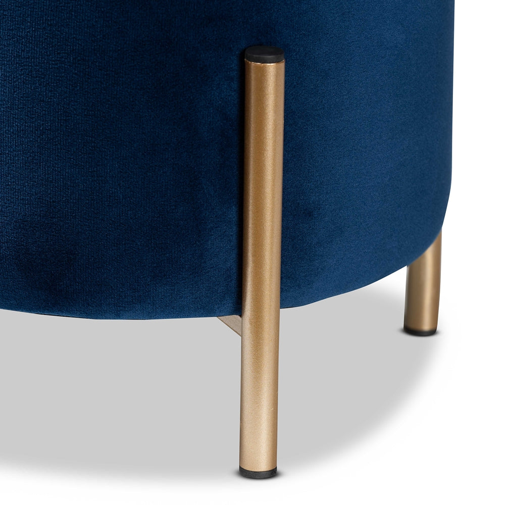 Baxton Studio Thurman Contemporary Glam And Luxe Navy Blue Velvet Fabric Upholstered And Gold Finished Metal Ottoman