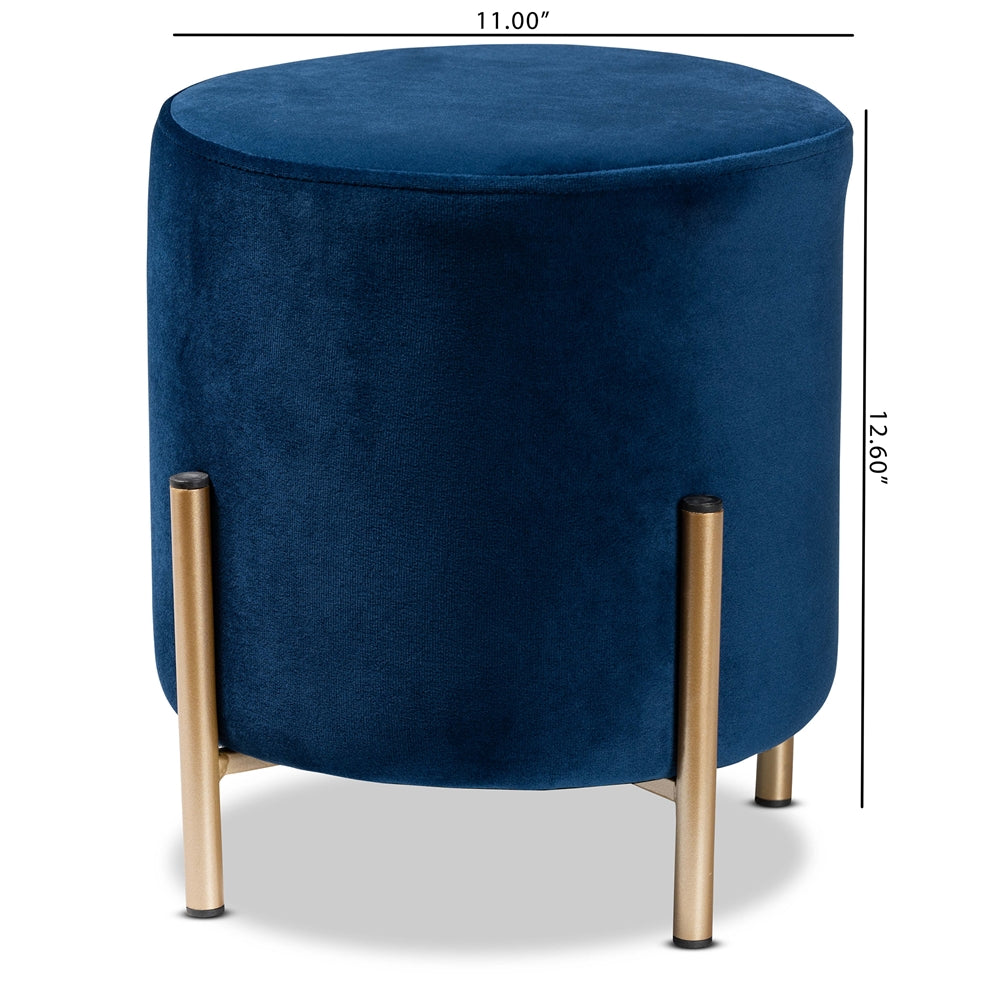 Baxton Studio Thurman Contemporary Glam And Luxe Navy Blue Velvet Fabric Upholstered And Gold Finished Metal Ottoman