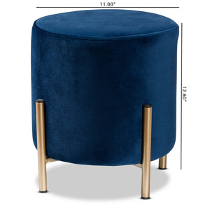 Baxton Studio Thurman Contemporary Glam And Luxe Navy Blue Velvet Fabric Upholstered And Gold Finished Metal Ottoman