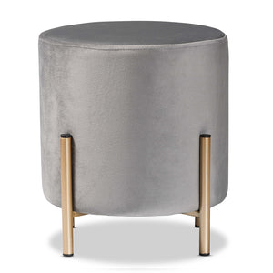 Baxton Studio Thurman Contemporary Glam And Luxe Grey Velvet Fabric Upholstered And Gold Finished Metal Ottoman