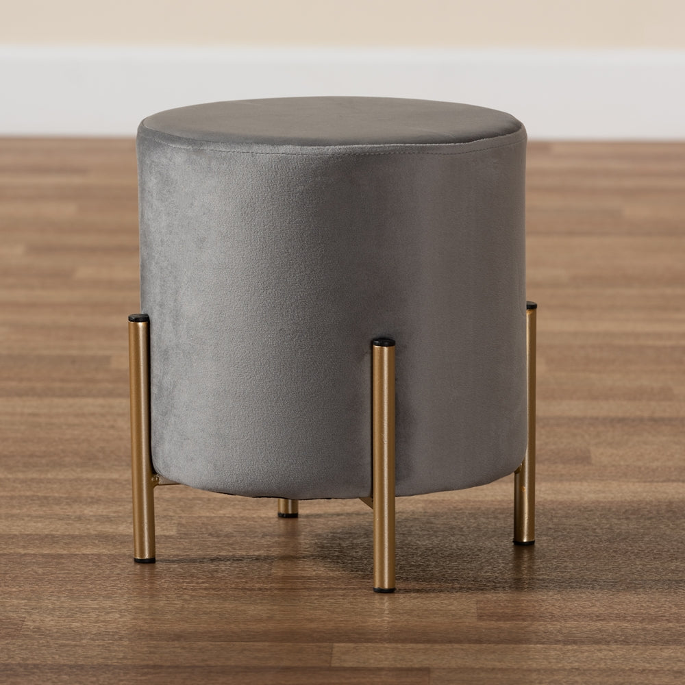 Baxton Studio Thurman Contemporary Glam And Luxe Grey Velvet Fabric Upholstered And Gold Finished Metal Ottoman