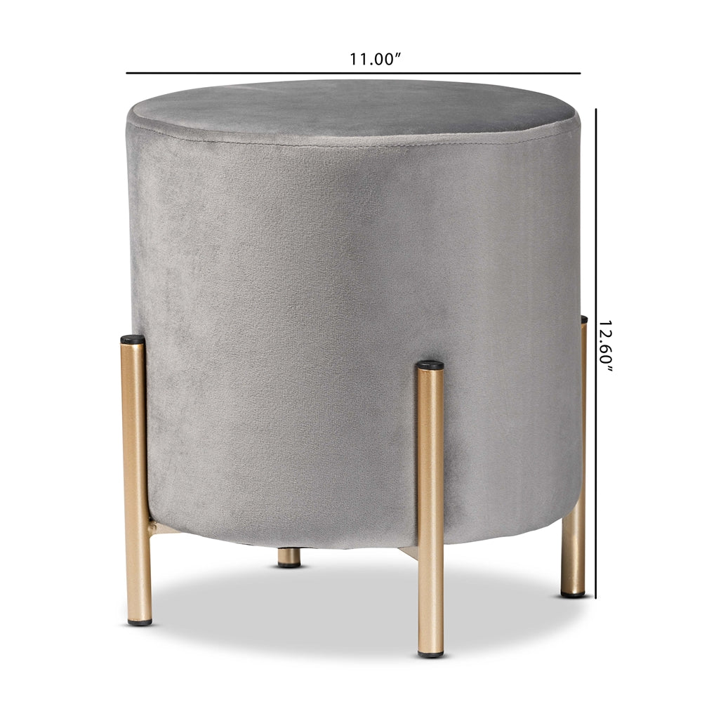 Baxton Studio Thurman Contemporary Glam And Luxe Grey Velvet Fabric Upholstered And Gold Finished Metal Ottoman