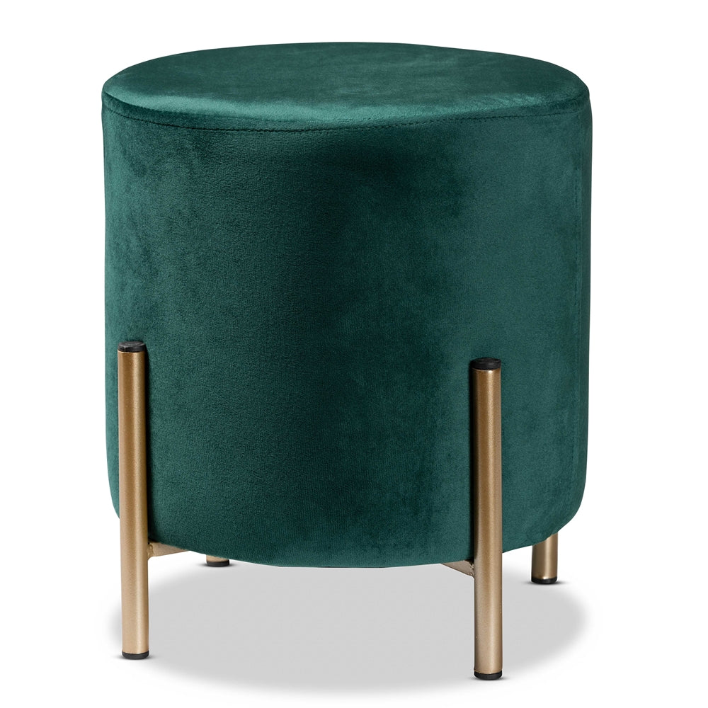 Baxton Studio Thurman Contemporary Glam And Luxe Green Velvet Fabric Upholstered And Gold Finished Metal Ottoman