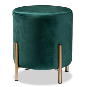 Baxton Studio Thurman Contemporary Glam And Luxe Green Velvet Fabric Upholstered And Gold Finished Metal Ottoman