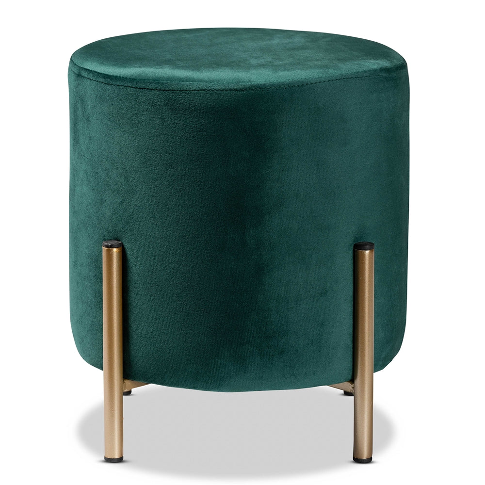 Baxton Studio Thurman Contemporary Glam And Luxe Green Velvet Fabric Upholstered And Gold Finished Metal Ottoman