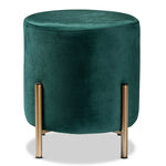 Load image into Gallery viewer, Baxton Studio Thurman Contemporary Glam And Luxe Green Velvet Fabric Upholstered And Gold Finished Metal Ottoman
