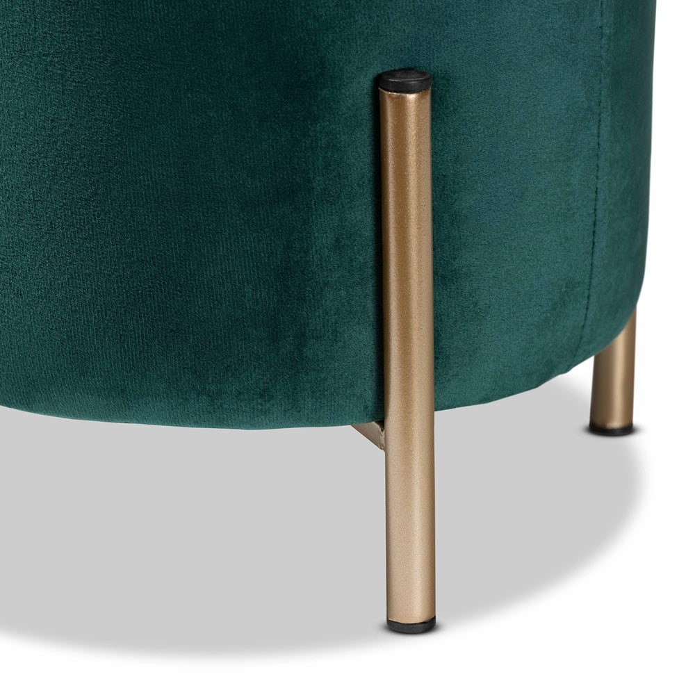 Baxton Studio Thurman Contemporary Glam And Luxe Green Velvet Fabric Upholstered And Gold Finished Metal Ottoman