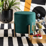 Load image into Gallery viewer, BAXTON STUDIO THURMAN CONTEMPORARY GLAM AND LUXE GREEN VELVET FABRIC UPHOLSTERED AND GOLD FINISHED METAL OTTOMAN
