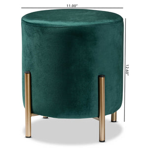 Baxton Studio Thurman Contemporary Glam And Luxe Green Velvet Fabric Upholstered And Gold Finished Metal Ottoman