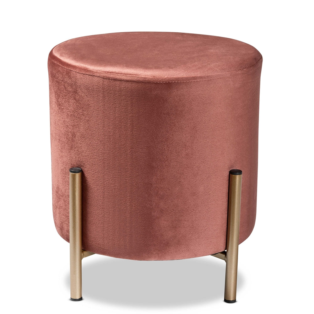 Baxton Studio Thurman Contemporary Glam And Luxe Pink Velvet Fabric Upholstered And Gold Finished Metal Ottoman