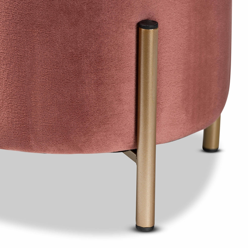 Baxton Studio Thurman Contemporary Glam And Luxe Pink Velvet Fabric Upholstered And Gold Finished Metal Ottoman