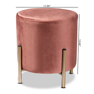 Baxton Studio Thurman Contemporary Glam And Luxe Pink Velvet Fabric Upholstered And Gold Finished Metal Ottoman