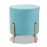 Load image into Gallery viewer, Baxton Studio Thurman Contemporary Glam And Luxe Sky Blue Velvet Fabric Upholstered And Gold Finished Metal Ottoman
